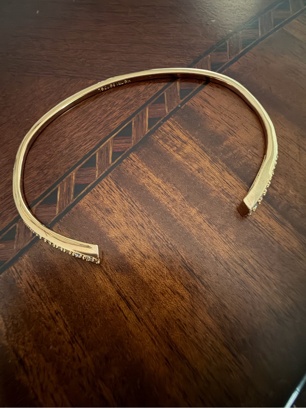 Henri Bendel Vintage Open Cuff Bangle Gold Bracelet Signed and w/ Pave Crystals
